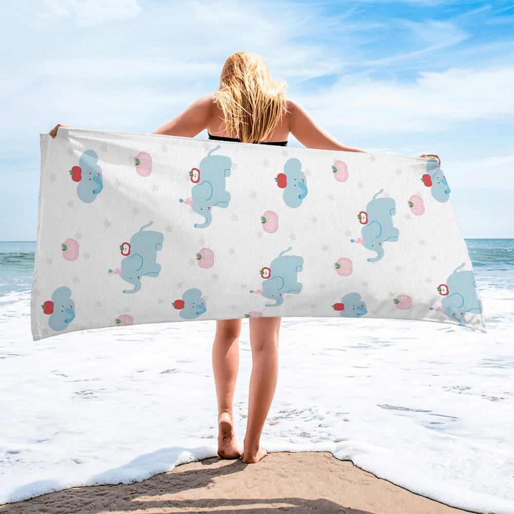 Cartoon Baby Elephant Beach Towel, Cute Printed Design, Lightweight and Quick-Drying Pool Towel, Suitable for Young Children and Teens for Poolside, Vacation, Travel, and Outdoor Summer Use Bath Towel Blanket