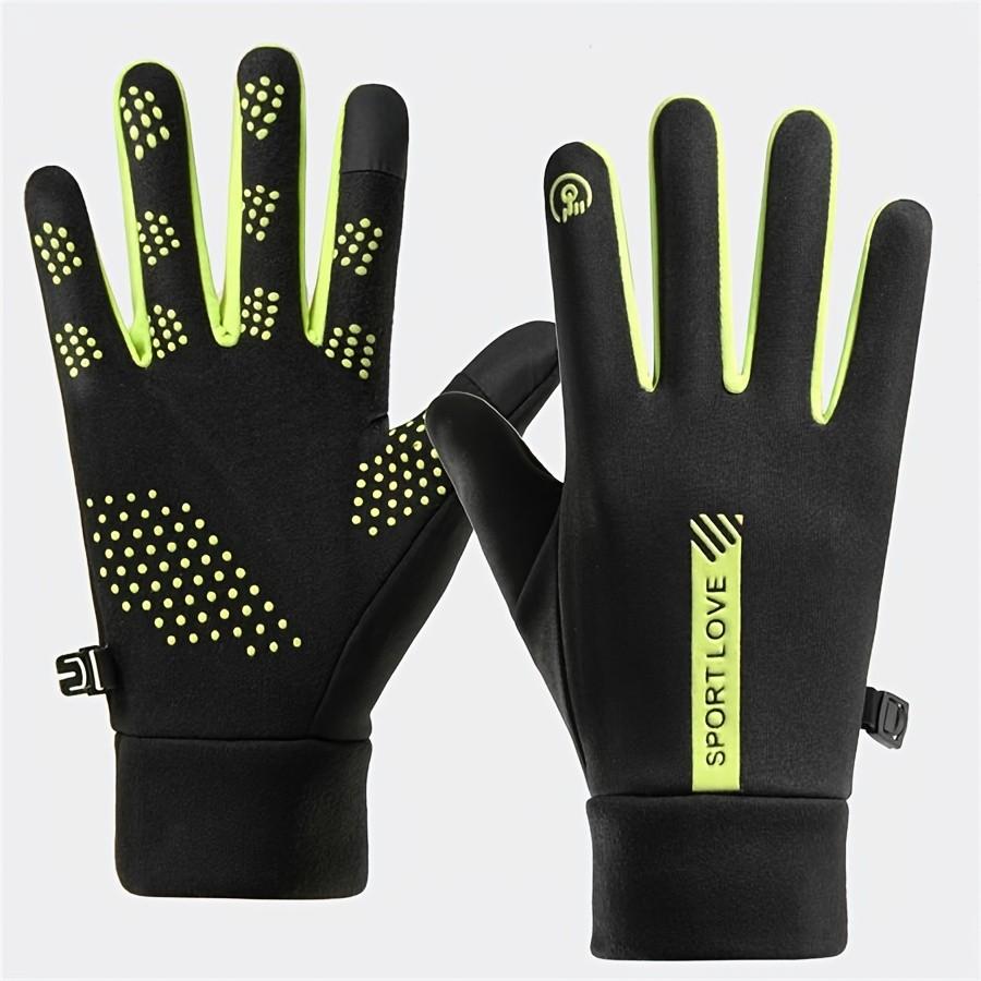 Windproof Waterproof Warm Full-Finger Gloves, Fleece Lined Thick Touchscreen Anti-Slip, Adjustable Wrist Strap, Outdoor Sports Gear