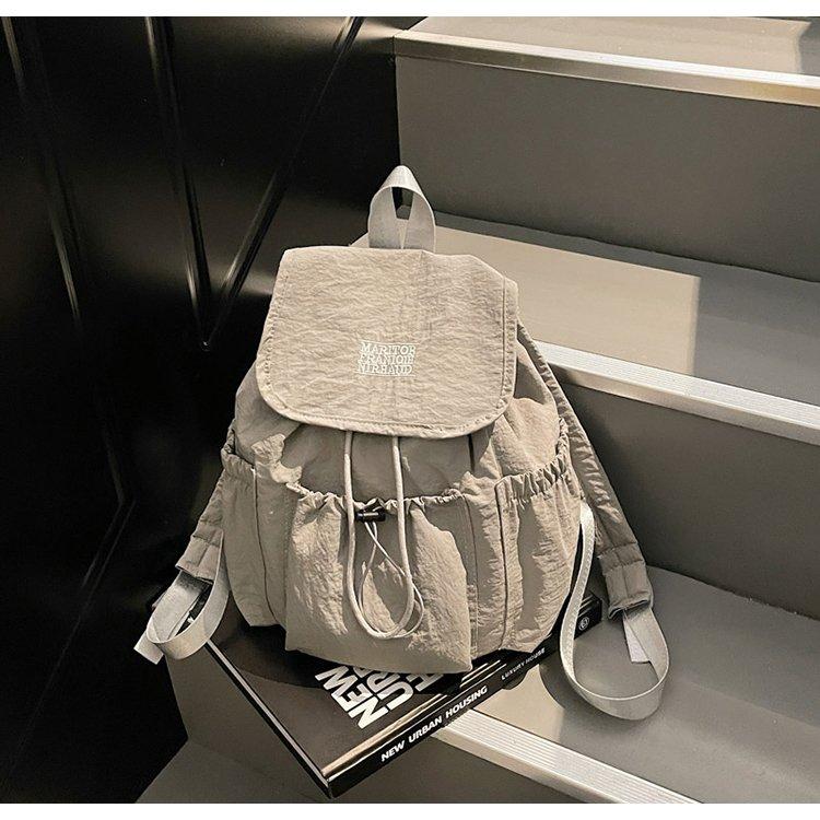 Korean Style Ins Drawstring Flap Backpack, Lightweight Nylon Casual Daypack, Large Capacity School Bag, Multi-Use Rucksack for Commute & Travel