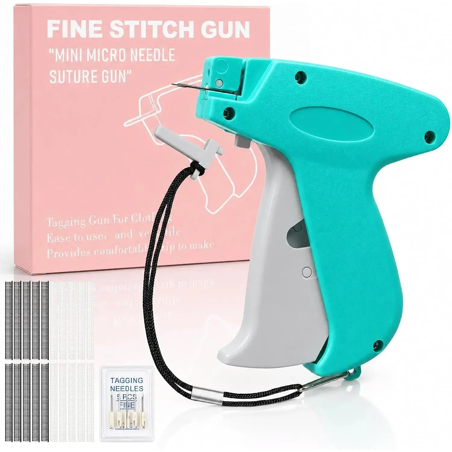 2026 New Stitch Gun for Clothes, Handheld Tagging Gun Quick Clothing Fixer Sewing Kit with 6 Replacement Needles, 1000 Black & 1000 White Fasteners (Blue-Gray)