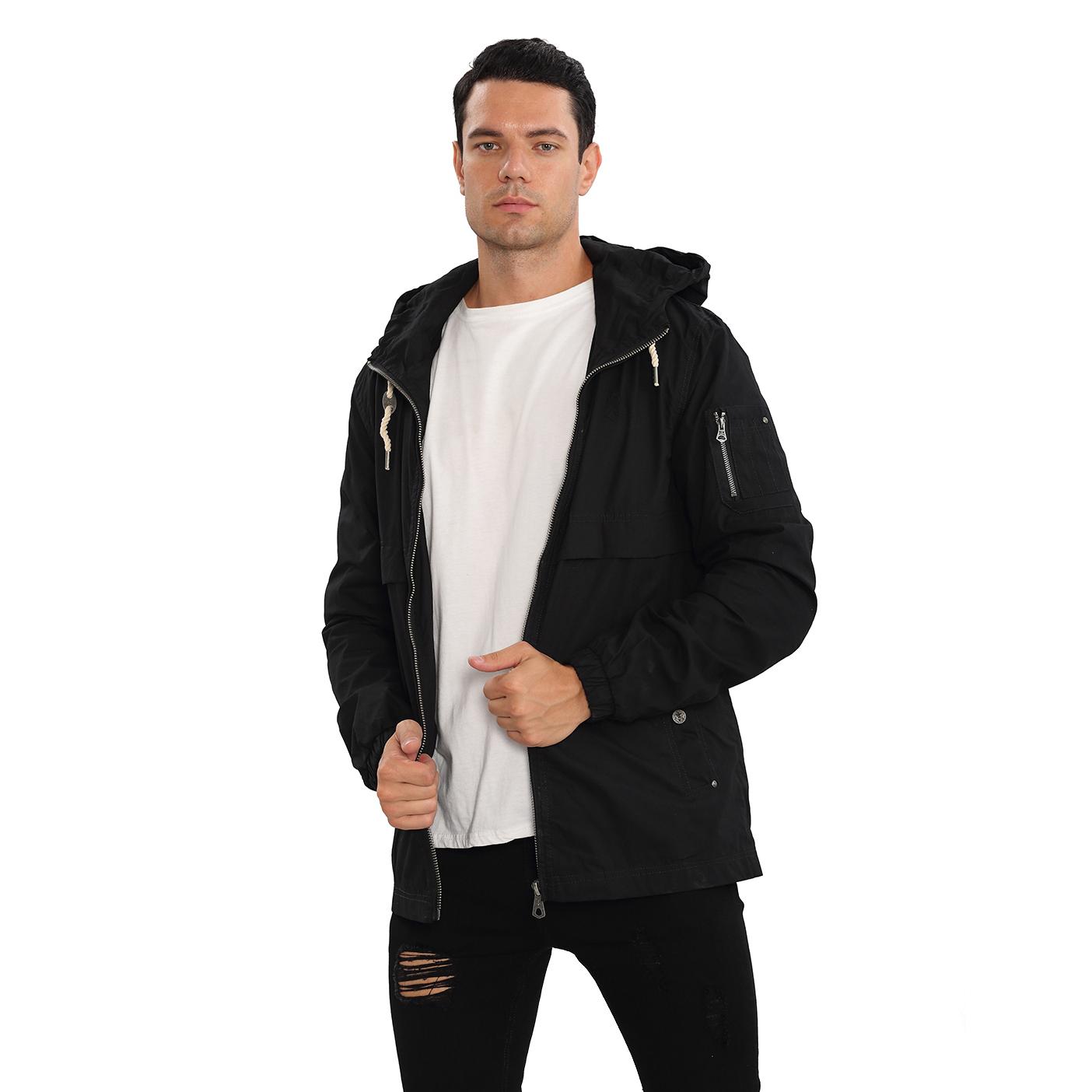 Men's Lightweight Windbreaker Jackets Outdoor Drawstring Hooded Pocket Raincoat Jacket