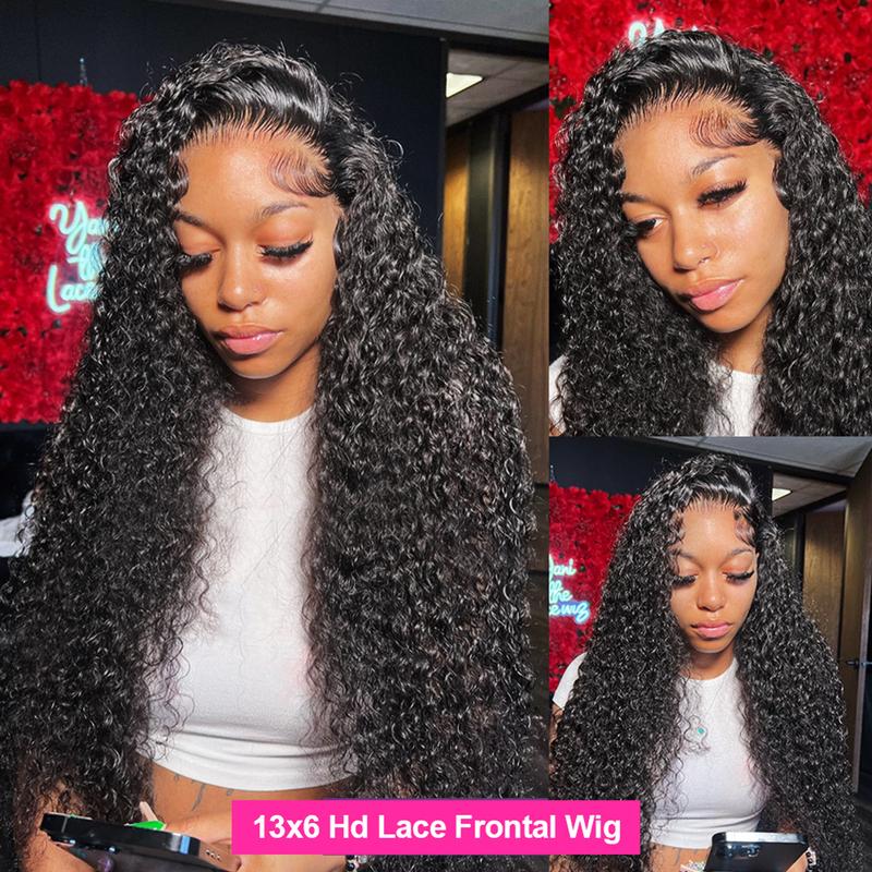 Bling Hair 13x6 HD Transparent Deep Wave Frontal Wig 180 Density 13x4 Lace Front Human Hair Wig Brazilian 30 32 Inch Curly Wigs For Women