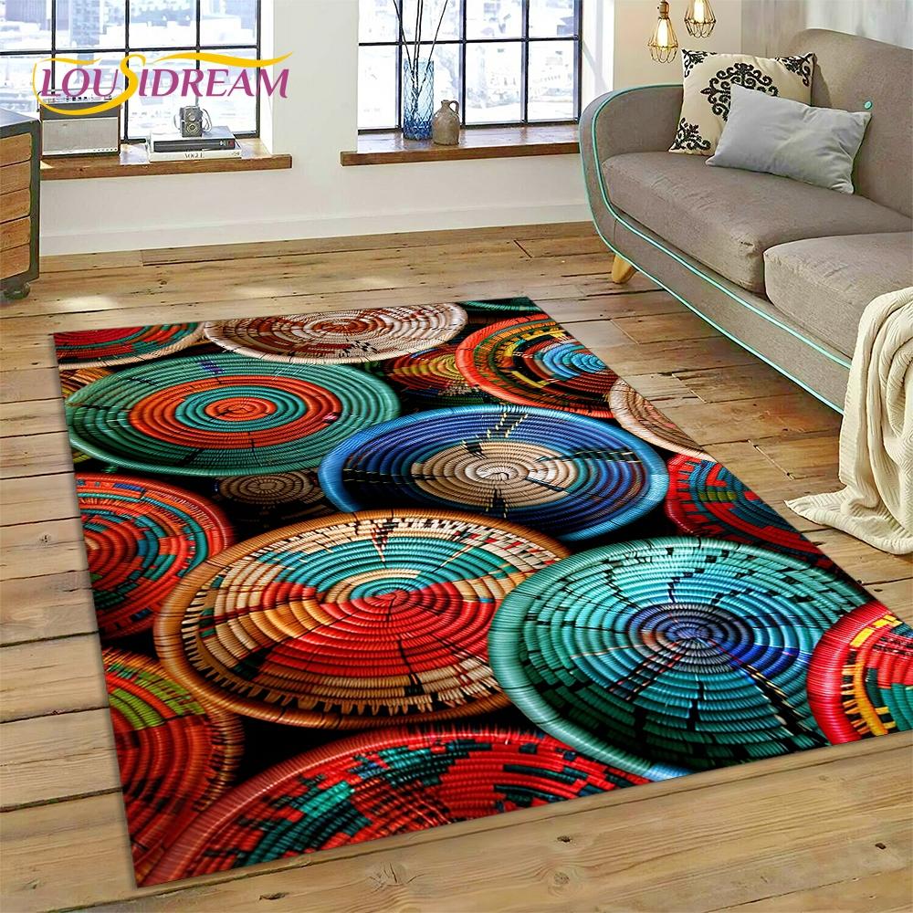 Colorful Crochet Mandala Flannel Area Rug - Boho Ethnic Woven Pattern Print Soft Mat for Living Room, Non-Slip Bohemian Home Decor #BohoMandalaRug #ColorfulCrochetMat #EthnicHomeDecor #2DWovenCarpet #NonSlipFlannelRug