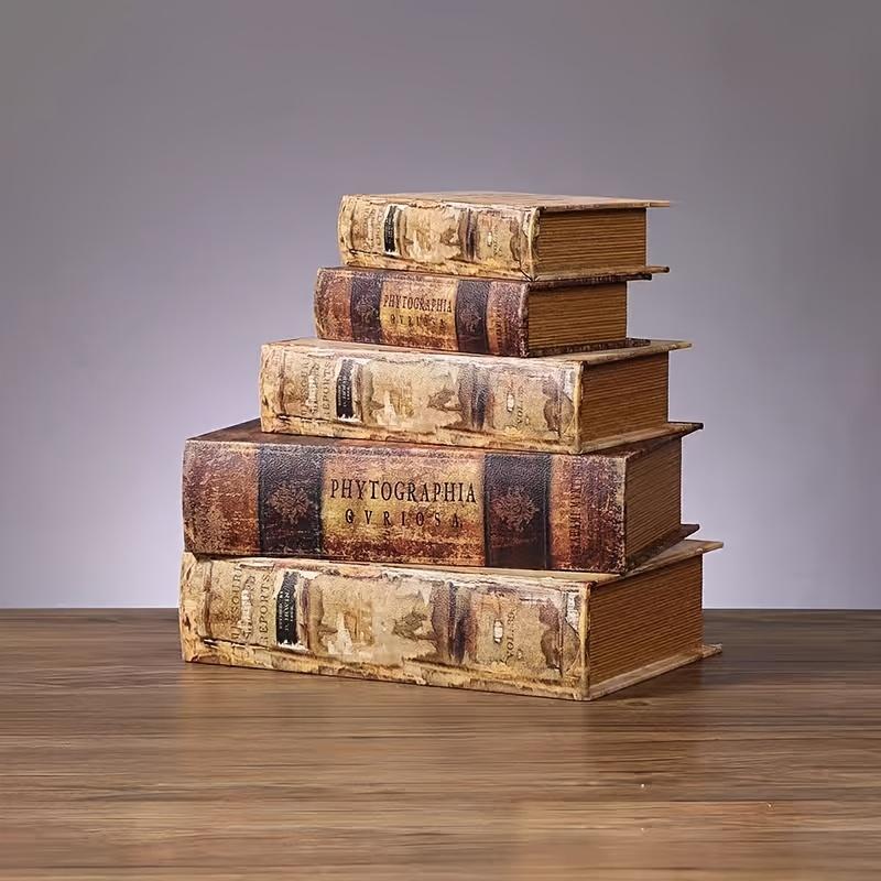 Vintage Wooden and Leather Handmade Replica Books Set, Retro Decorative Items, Storage Box, Hotel Office Desk Decoration, Christmas Gift