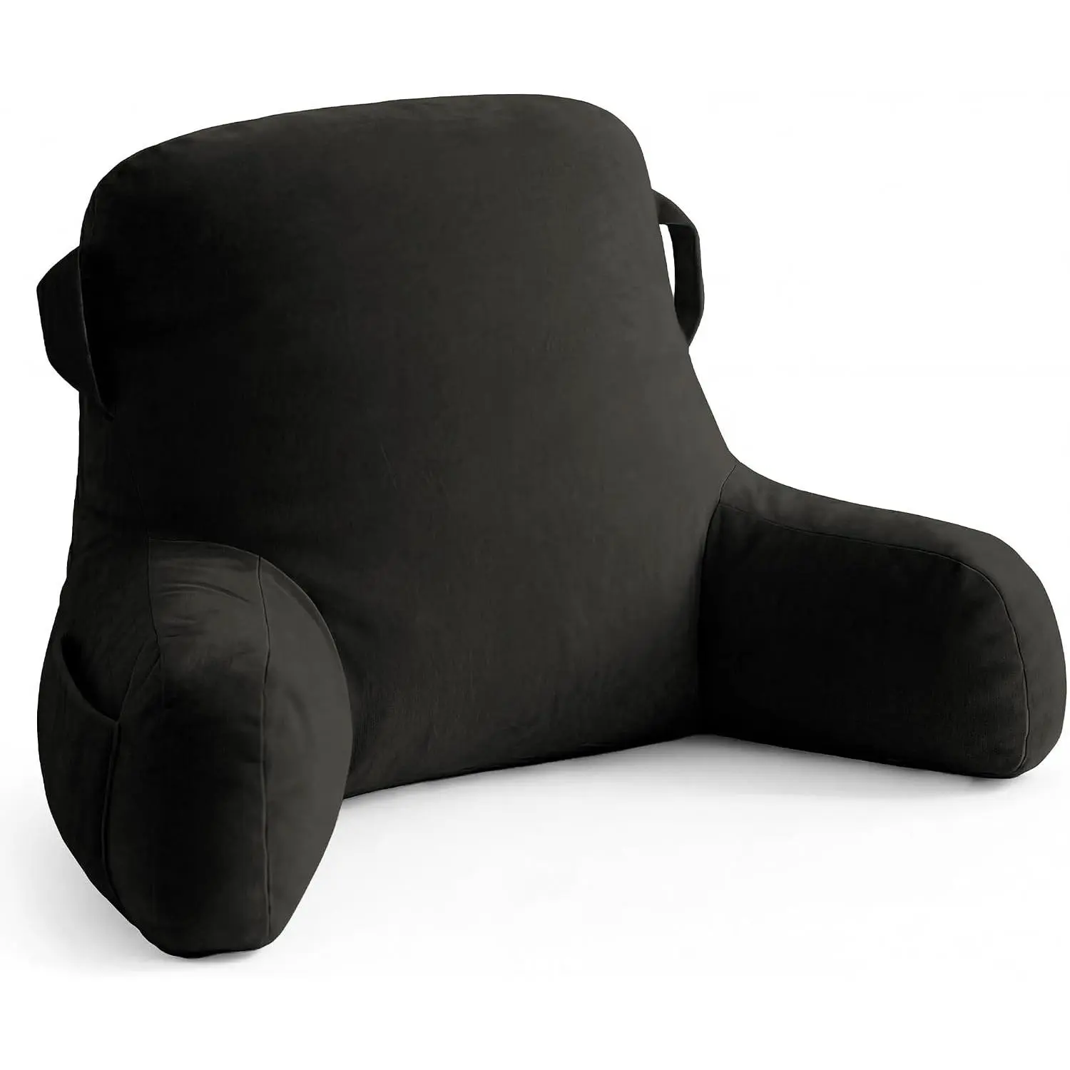 Portable Comfy Reading Pillows for Bed Sitting Up(Grey Oeko-Tex), Velvet Back Pillow with Arms & Pockets for Adults, Support Memory Foam Bed Pillow for Dorm/Reading/Watching/Gaming, Memory Foam Pillow with Handle for Adults,Velvet Husband Pillow with