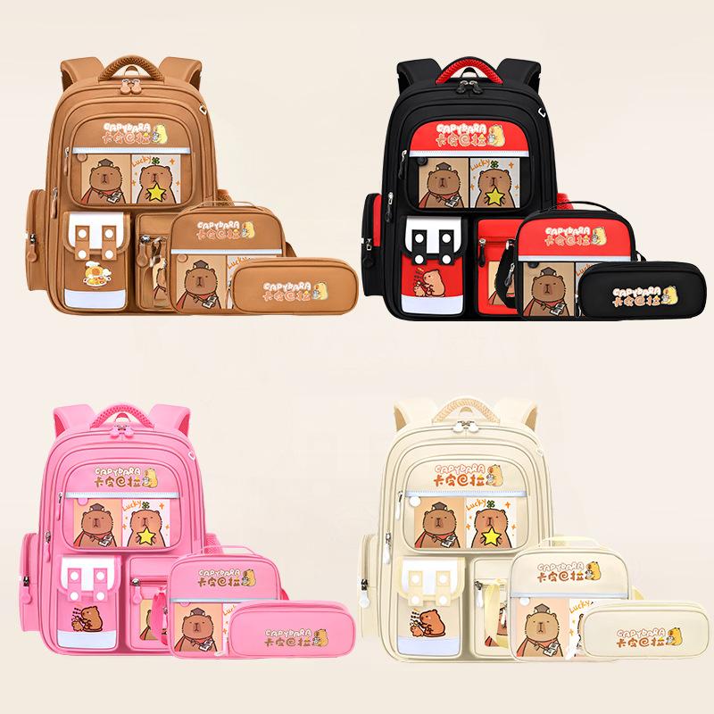 Capybara Theme Kids Backpack for Girls, 3PCS Backpack Set|  Lunch Box & Pencil Case, Bookbag for Teen Girls Kids Elementary Middle High School Students