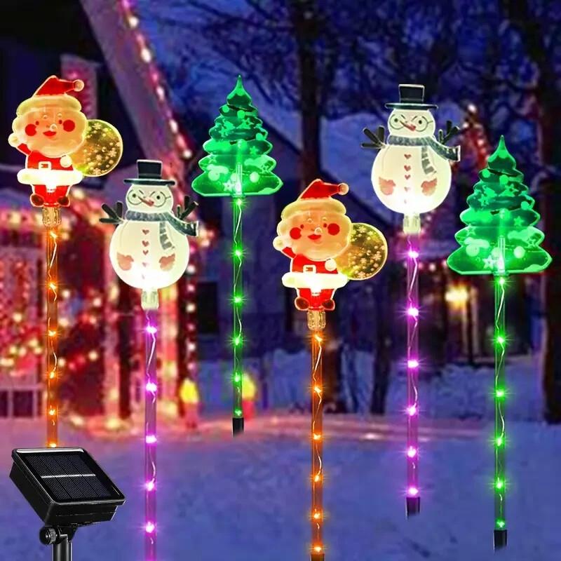 Solar Christmas Lights Outdoor Set, Auto On/off Lawn Garden Yard Decorations, Santa Snowman Tree Designs, Ground Stake Holiday Lighting, Waterproof Tree Light