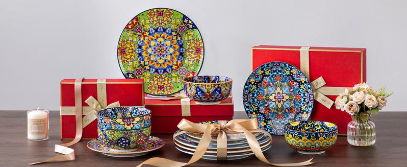 vancasso 12 Pieces Dinnerware Sets, Plates and Bowls Set, Porcelain Dishes Set for 4, Microwave and Dishwasher Safe, Scratch Resistant, Bohemian Style Dining Ware Service for 4, Series SIMI