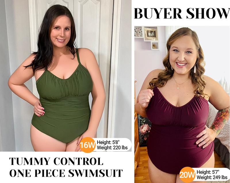 Aqua Eve Plus Size Swimsuit for Women Tummy Control One Piece Bathing Suit Vintage Swimwear