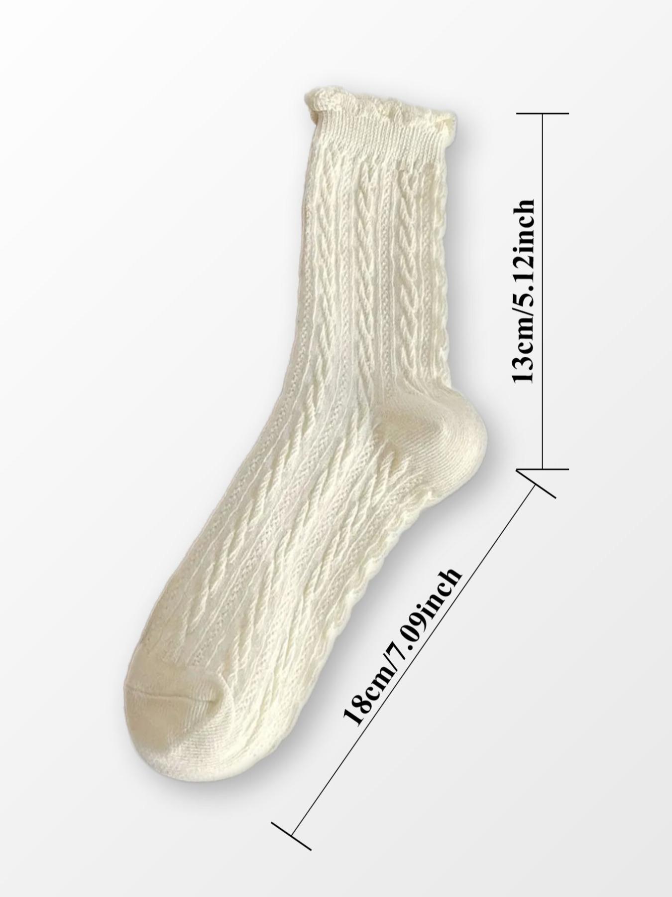 Women's Solid Textured Crew Socks, Casual Cozy Mid-calf Socks for Daily Wear, Women's Socks & Hosiery for All Seasons