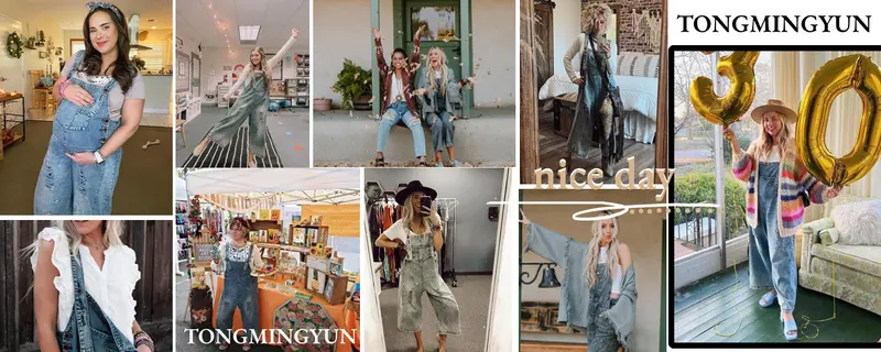 Product Introduction of Goranbon Women's Denim Overalls Casual Jumpsuits Loose Fit Adjustable Strap Distressed Bib Jeans Overall Jumpsuits 5