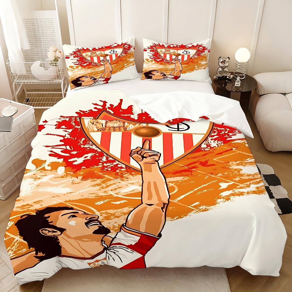 3Pcs,Sevilla Fútbol Club inspiration  three-piece bedding set, soft, comfortable and skin-friendly, universal in all seasons, bedding set, no pillow core, no quilt core, suitable for bedrooms, guest rooms - (1 quilt cover + 2 pillowcases)