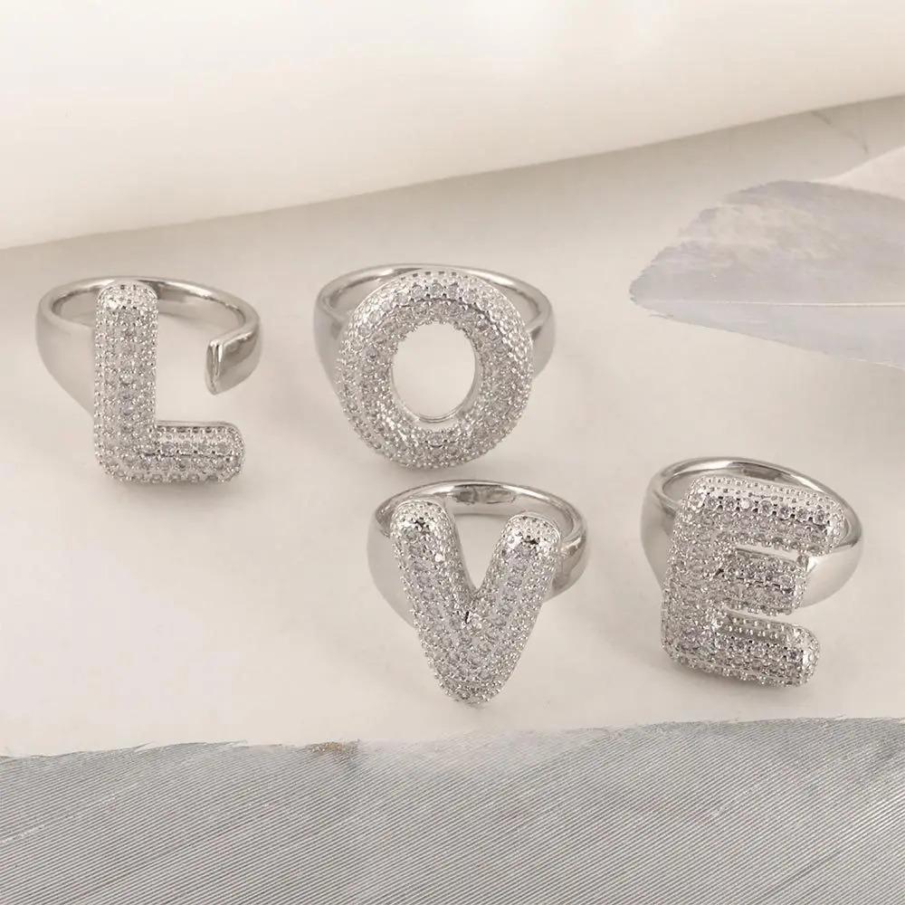 26 Letter Open-Ended Zircon Ring Minimalist Series Gift For Friends Elegant Gold Tone Jewelry name
