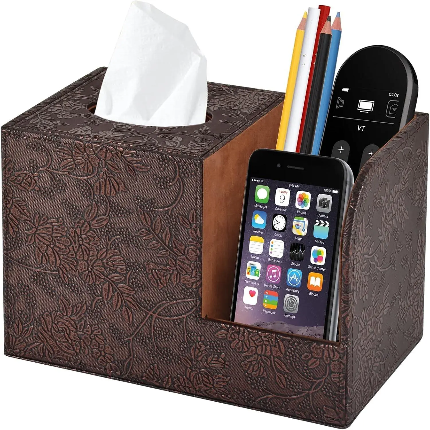 PU Leather Tissue Box Cover Square Tissue Holder Tissues Box Organizer with 2 Compartment,Remote Control Holder,Multifunctional Decorative Tissue Box Covers Cube,Home Office Desktop Storage Box,Retro