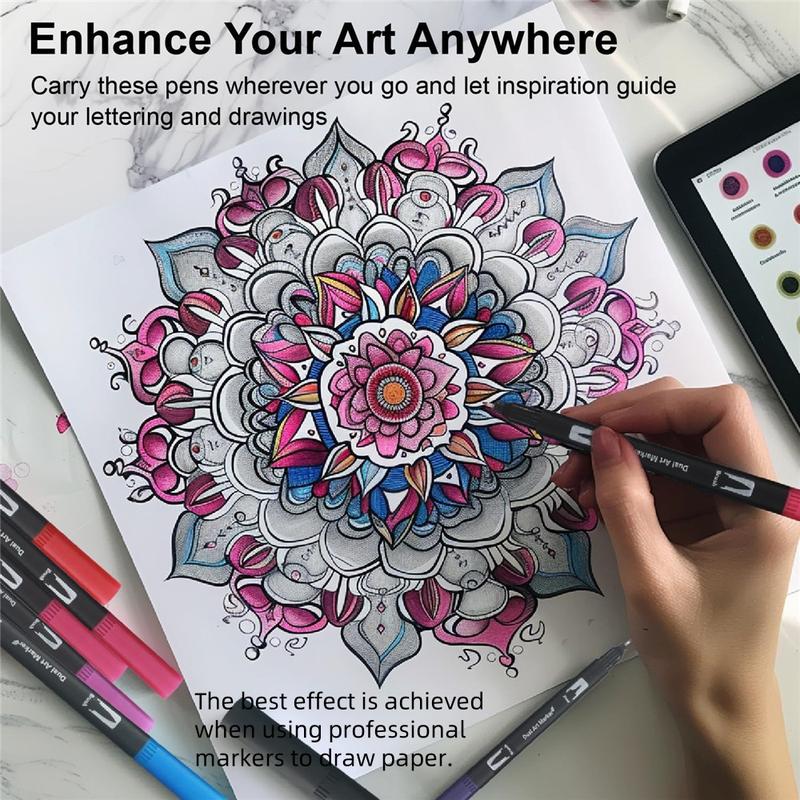 12-120 Color Markers Set, Fine Tip & Brush Head, Professional Art Supplies for Adult Coloring Books, Journals, Note Taking, Drawing, Marker Pen Set