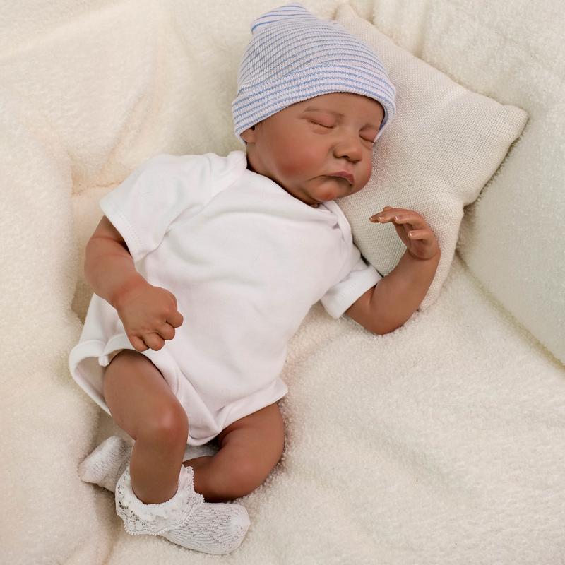 Reborn Baby Dolls 19 inch Eyes Closed  African American Black Soft Body Realistic Vinyl Toddler Real Life Baby Dolls Cloth Body Doll Toy Gift for Kids Age 3+