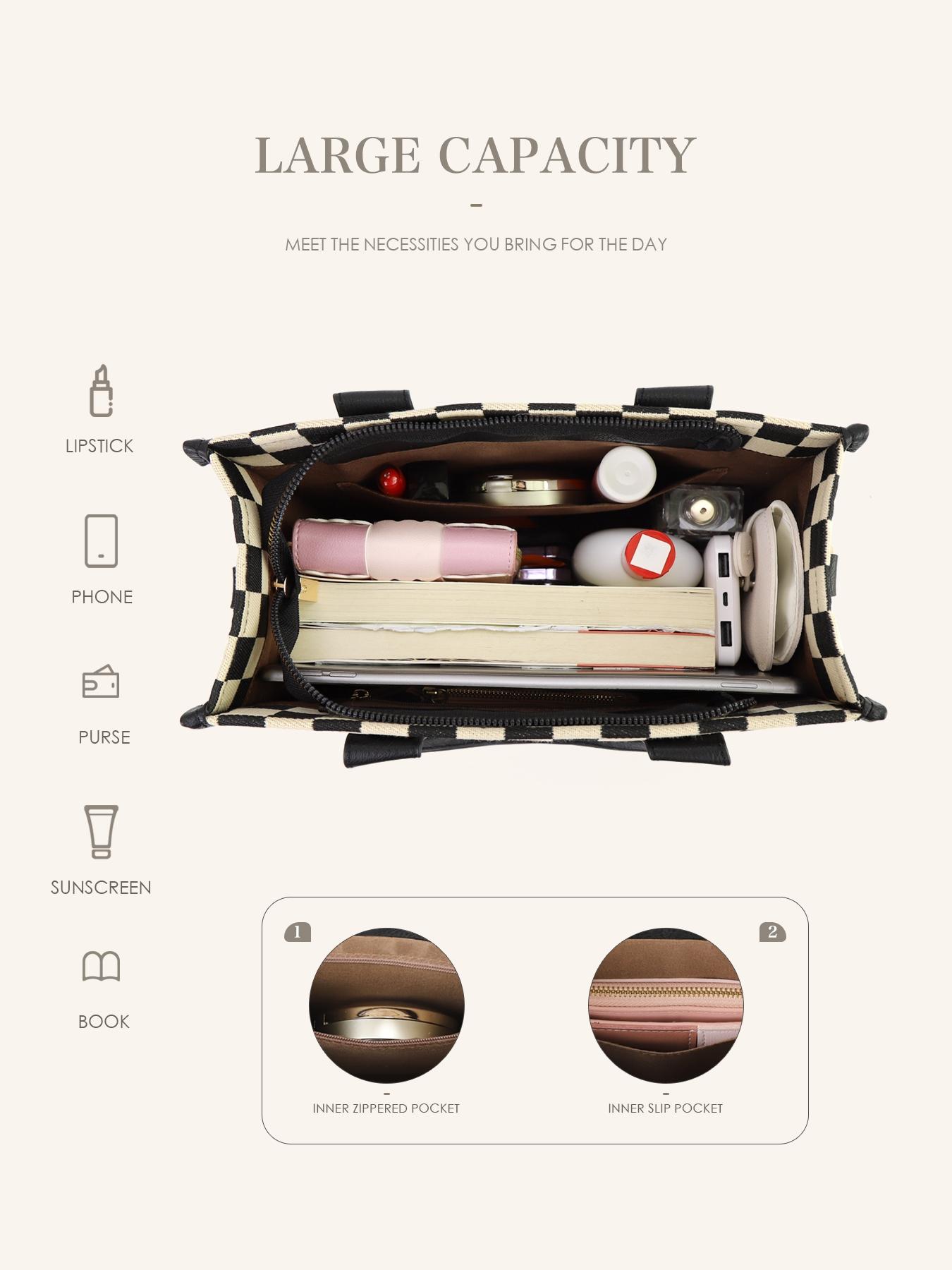 Checkerboard Pattern Tote Bag, Fashionable Canvas Classic Shoulder Bag for Women, Casual Trendy Versatile High-quality Daily Commuting Bag, Girl Fashionable Shopping Bag