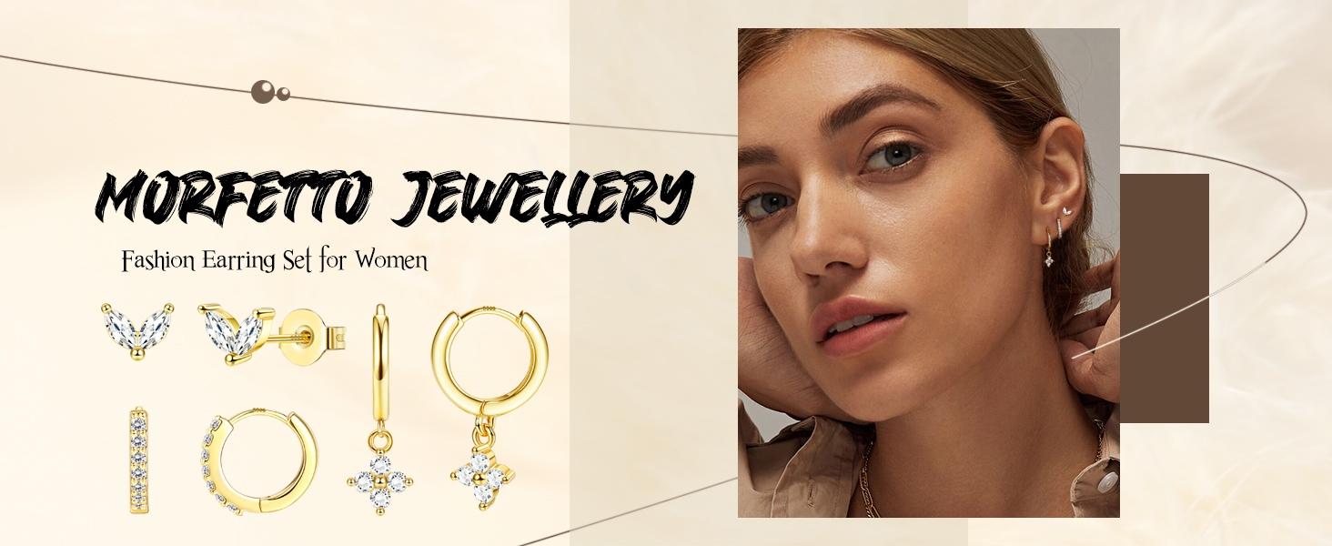 Hoop Earrings for Women, Small Sterling Silver Studs, Hypoallergenic 14k Gold Plated, 4 Pairs for Cartilage