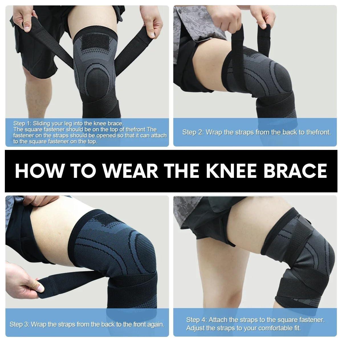 Knee Brace for Men & Women, Compression Sleeve with Adjustable Straps, High-Elastic Fabric Knee Pad for Daily Workouts & Sports Activities Knee Saver