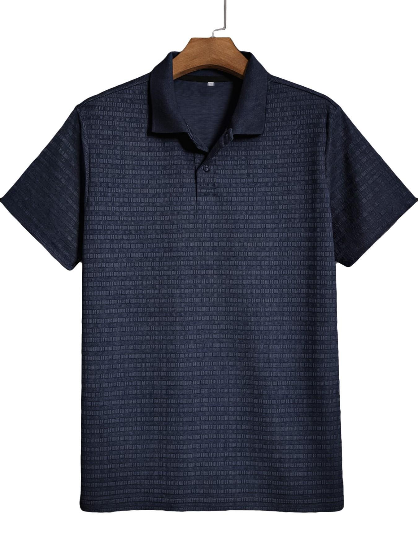 Men's Casual Short Sleeve T-Shirt, Textured Fabric, Ribbed Polo Top, Summer Solid Color Fashion, Single Piece
