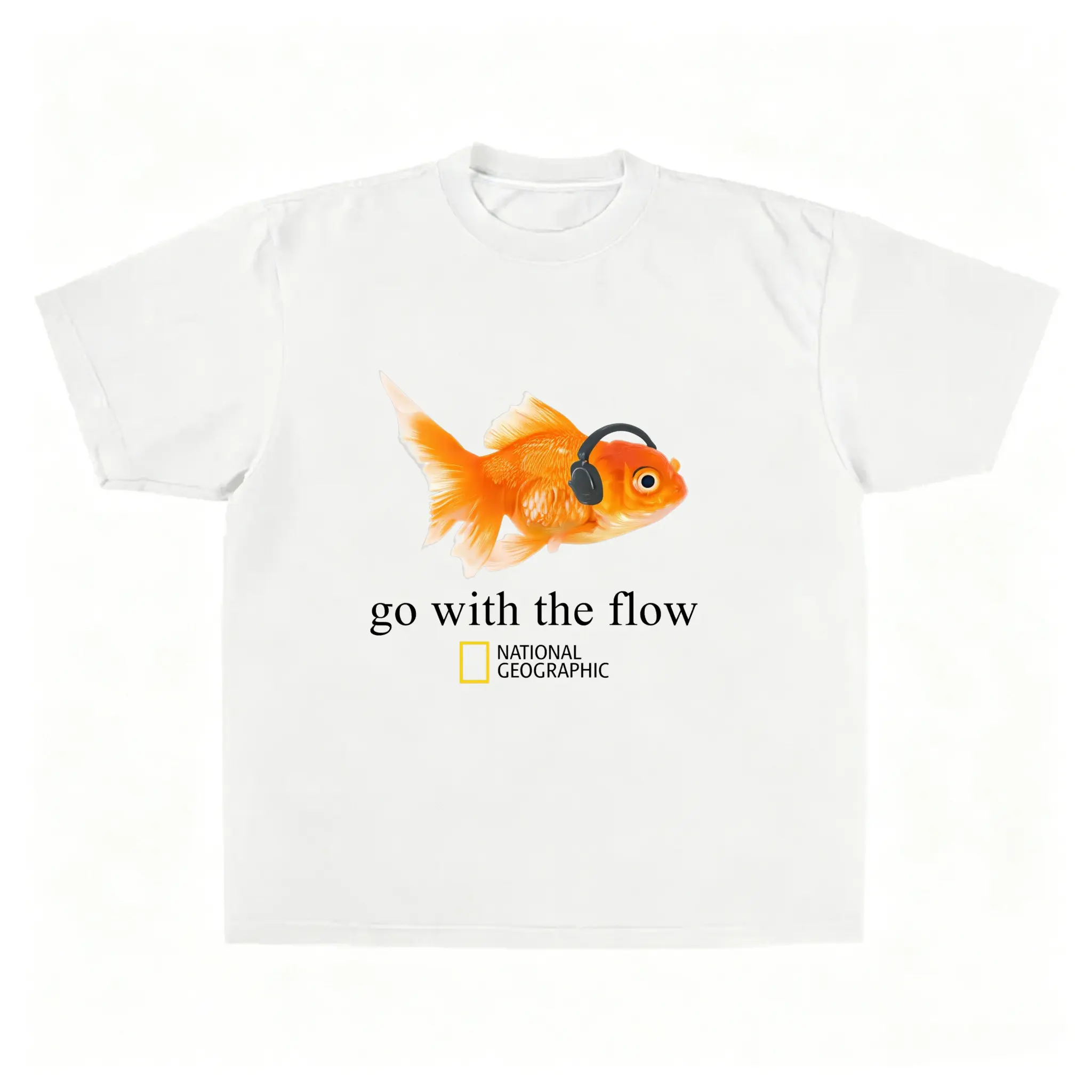 National Geographic Men's Goldfish Print Vintage Short-Sleeve Round Neck Casual Top - All-Season Menswear Tops, Nature-Inspired Graphic Vintage Shirt