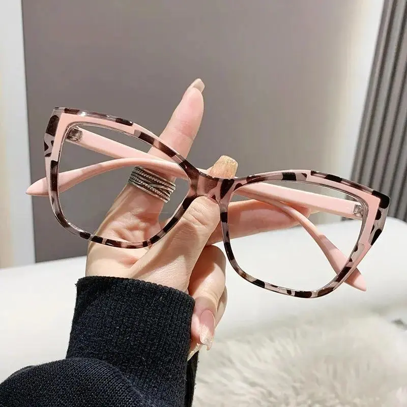 Women's Cat Eye Fashion Frames - 2-Tone Plastic Full Rim Colored Eyeglasses Frames, Blue-Light Filtering Eyewear Fashion for Screen Viewing Eye Strain Relief, Casual Accessories