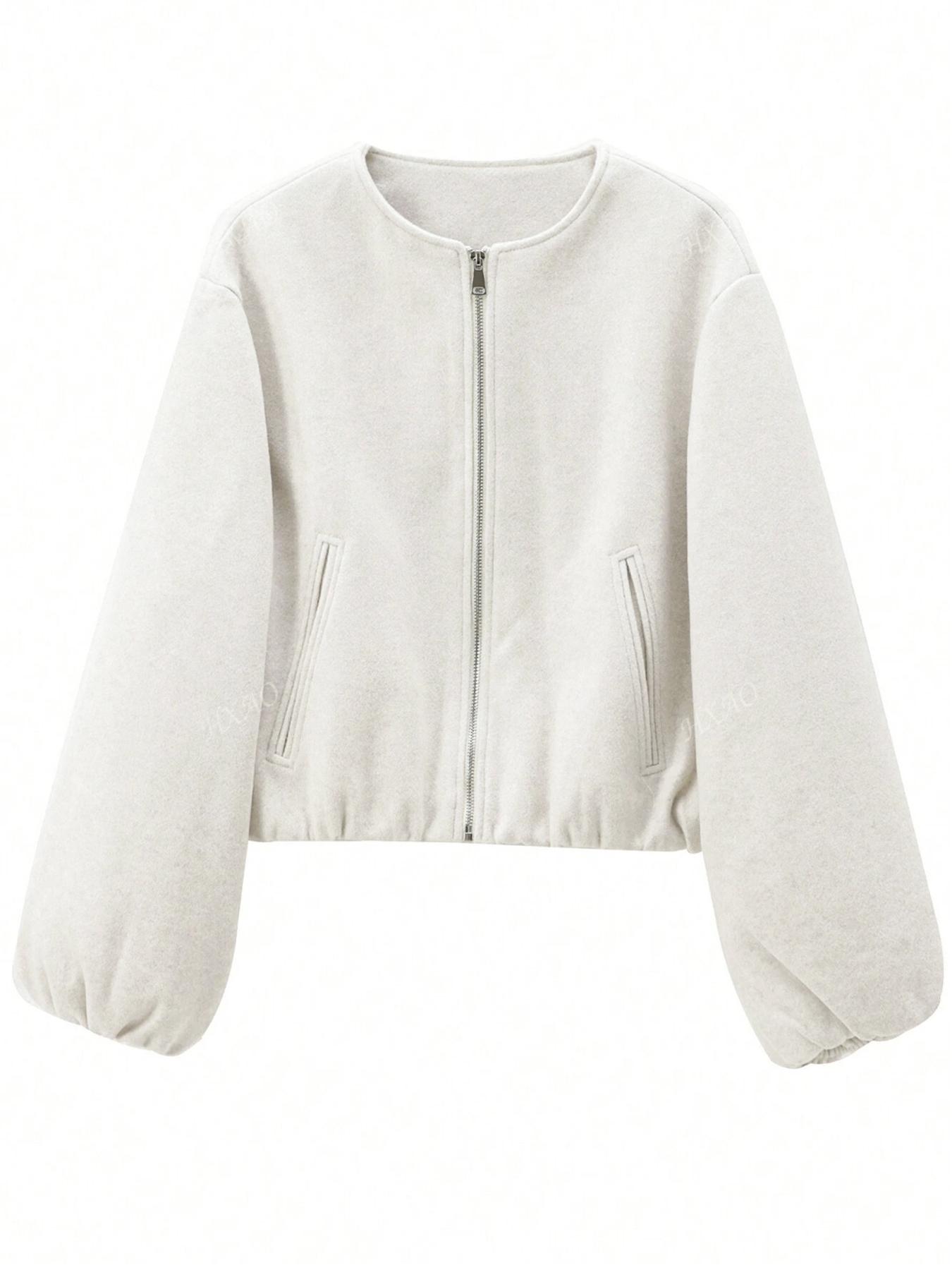 Women's Zipper Jacket Coat, Casual Style Women's Outerwear, Perfect for Fall & Winter Daily Wear, Fitted Design, Woven, Moderate Fabric Thickness