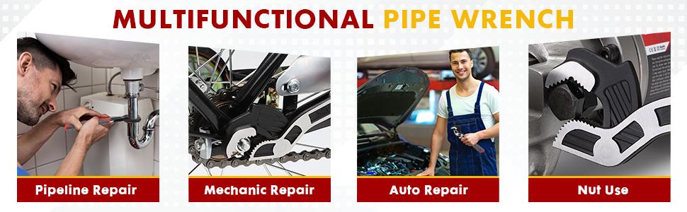 Multifunctional Self locking Wrench, Self Adjusting Pipe Wrench, 8 Inch Plumbers Wrench for (9-25mm) 3/8"-1"Nuts, Irregular Nuts, Pipes Use, Vanadium (8 In)