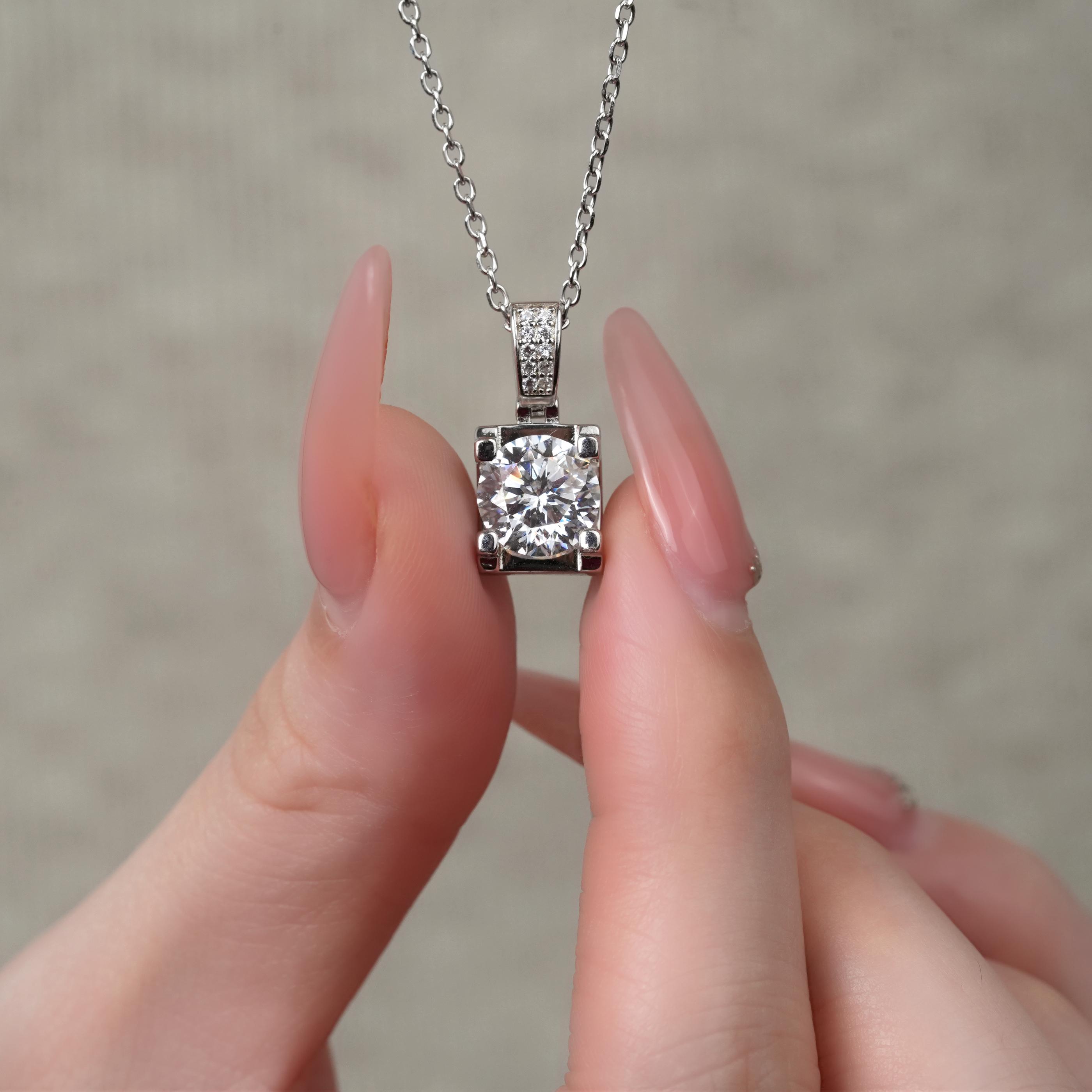 【#22 Classic】4-Prong Solitaire Brilliant Floating Synthetic Moissanite Necklace in 925 Sterling Silver