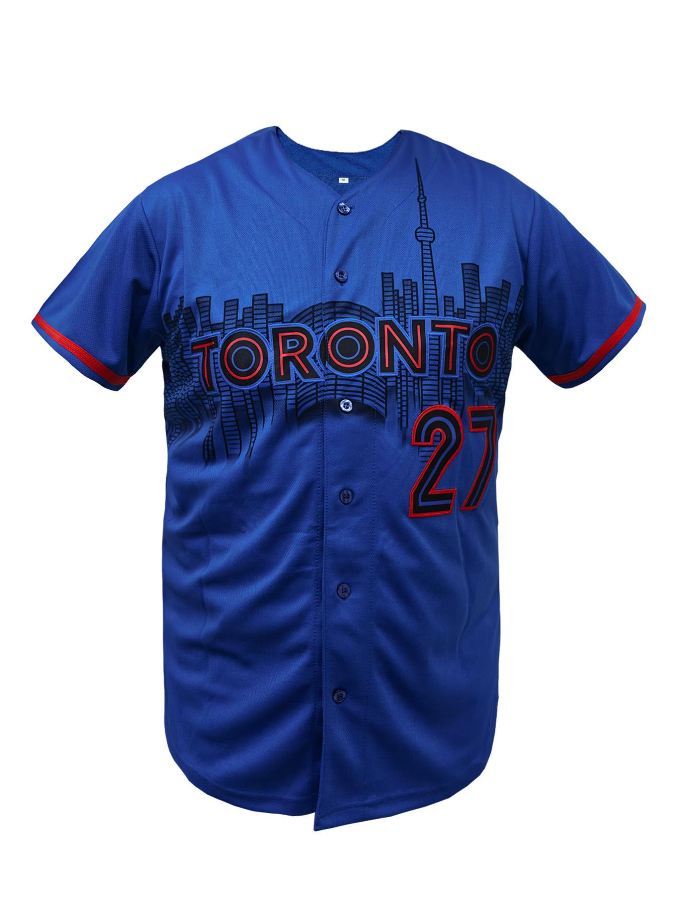 Men's Toronto #27 Embroidered Baseball Jersey Loose Fit V-Neck Short Sleeve Sports Top for Casual Wear, Outdoor Activities