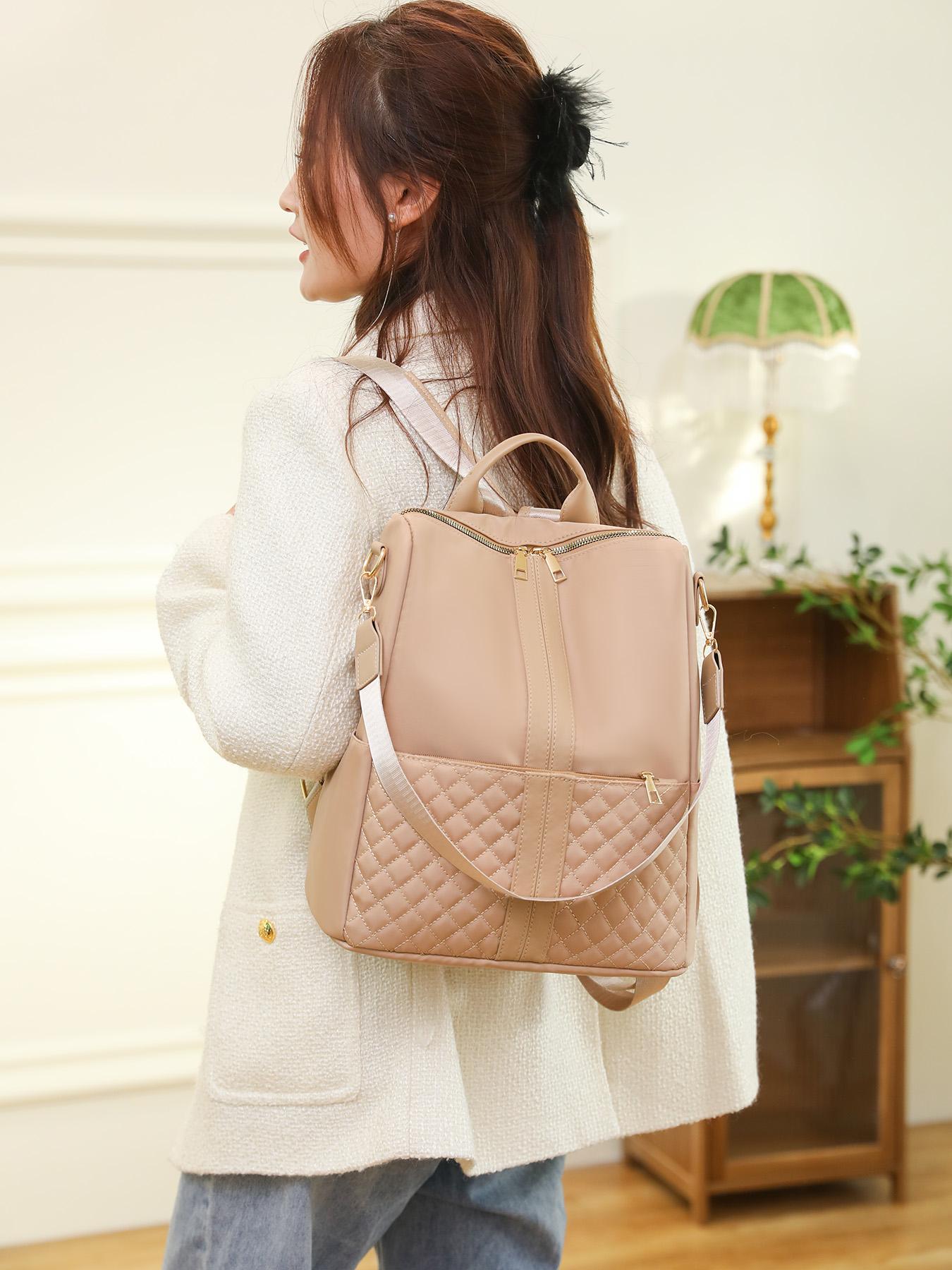 New Light Brown Minimalist Luxury Patchwork Casual Lightweight Backpack Versatile Carry Options for Effortless Style Perfect for Daily Commutes and Light Travel Essential Women's Bag