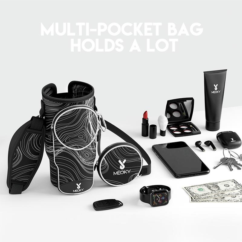 Meoky 40oz Water Bottle Holder with Adjustable Strap - Car Cup Storage Bag Fits Most 40oz Tumblers, Outdoor Hiking Accessories for Camping, Travel, Gym