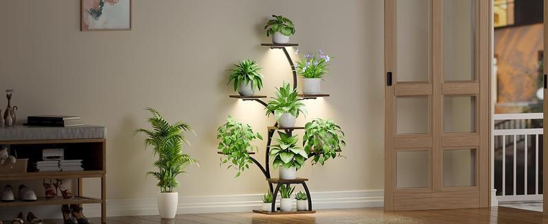 Plant Stand Indoor with Grow Lights, 6 Tiered Plant Shelf Indoor, 50" Corner Plant Stands for Indoor Plants, Lighted Tree-Shaped Plant Holder, Tall Flower Display Rack
