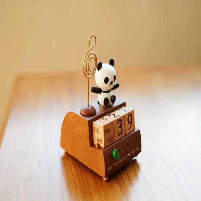 Wooden Panda Calendar Music Box, Desktop Bedroom Ornaments, Unique Decorative Gift, Perfect for Home & Office Decoration