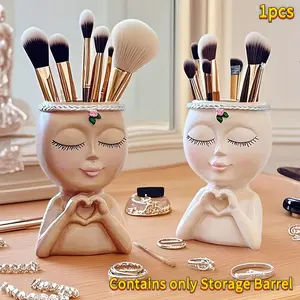 1pc/Luxury Modern Creative Half-Body Storage Brush Holder Organizer for Girls, Desktop Storage Tool for Cosmetics and Bathroom Accessories