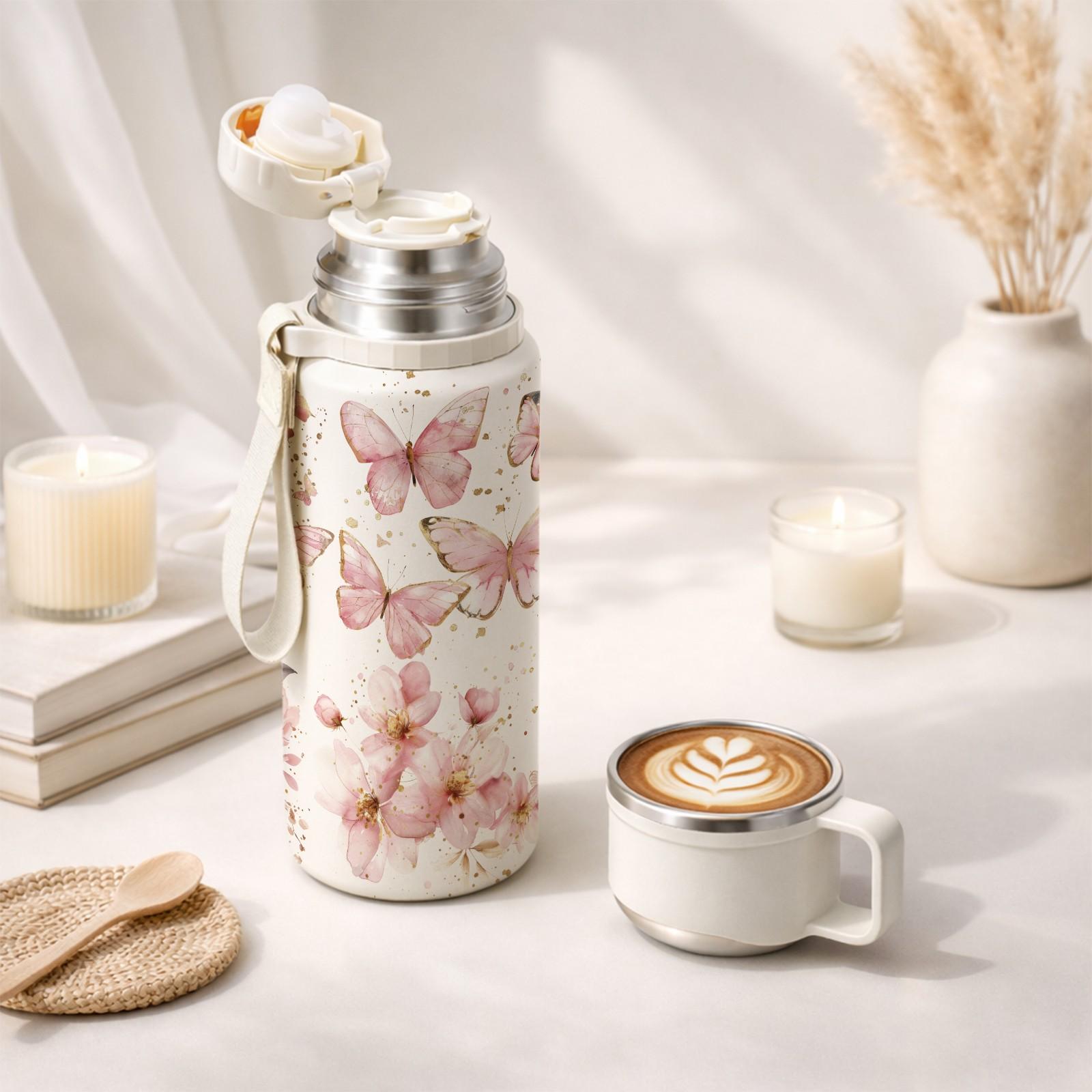 1 Pc Thermal Cup, 600ml Insulated Mug, Double Wall Vacuum Mug, Leak Proof Skinny Tumbler With Handle And Strap, 24 Hours Hot 48 Hours Cold, Portable Travel Mug For Coffee Tea Juice, Gift For Women Men Holiday Daily Use