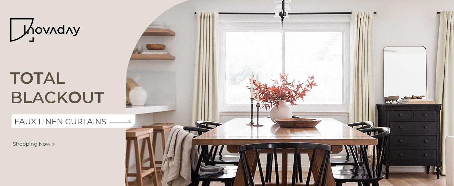 Inovaday 2pcs Blackout Curtains Linen Curtains For Living Room, Back Tab Thermal Insulated Black Out Curtains Farmhouse Style Heavy Duty Easy Maintenance Outdoorfun