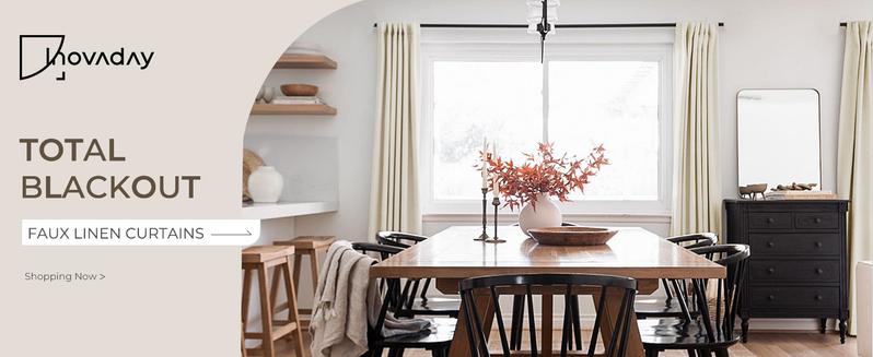 Inovaday 2pcs Blackout Curtains Linen Curtains For Living Room, Back Tab Thermal Insulated Black Out Curtains Farmhouse Style Heavy Duty Easy Maintenance Outdoorfun