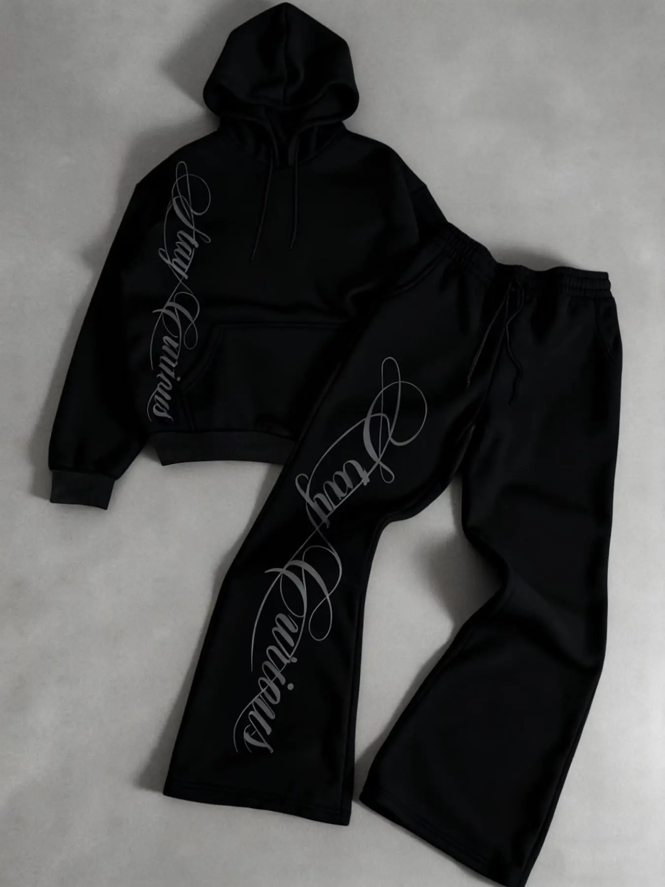 Men's Trendy Two-Piece Set, Hooded Sweatshirt + Straight Leg Pants, Graphic Print, Wrinkle-Resistant, Fitted, All Seasons