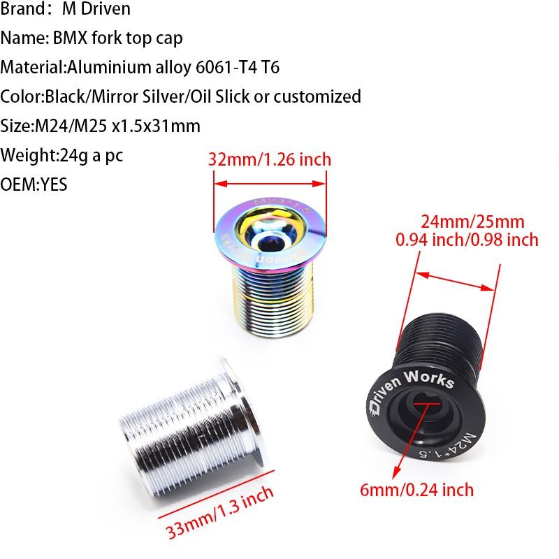 M Driven 24mm/25mm X 1.5 Bmx Front Fork Cap, Bmx Bowl Group Locking Cover, Bmx Front Fork Locking Bolt, BMX Bicycle Accessories