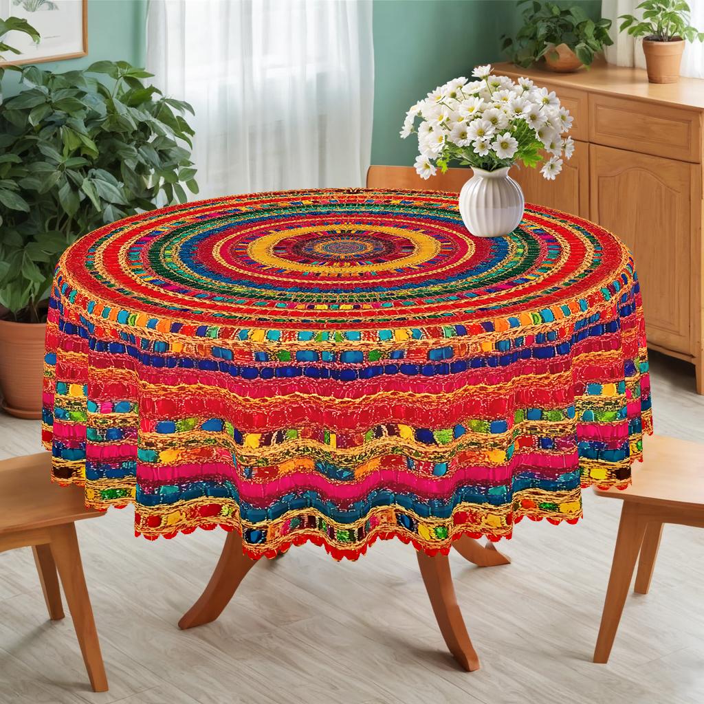 PLUMLIK Bohemian Tablecloth, Colorful Exotic Boho Round Rectangle Tablecloth, Retro Geometric Tablecloth Decoration for Outdoor Indoor, Kitchen, Farmhouse Courtyard, Thanksgiving Day, Festive Holiday Decor, Christmas Decor, Home Accessories