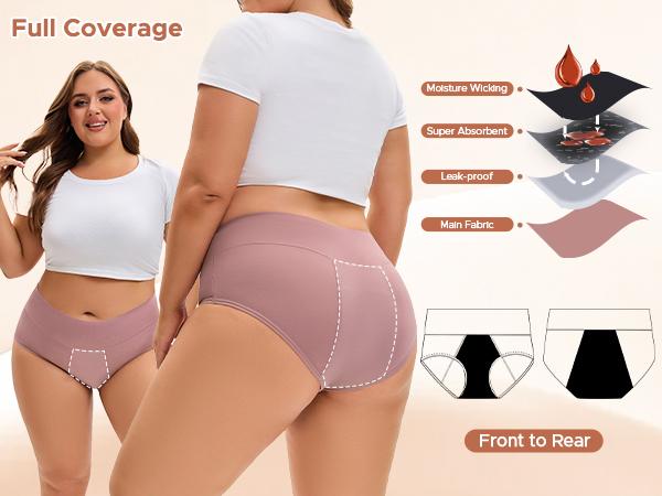 INNERSY Women's Plus Size Mid Waisted Bamboo Viscose Heavy Flow Period Panties 3-Pack