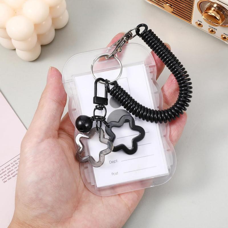 2 Pcs Cute Photocard Holder Keychain, Photocard Holder Keychain, Star Wave Photocards Keychains, Transparent Pc Holders, ID Card Holders Protective Sleeves for Bus Student Card Photo