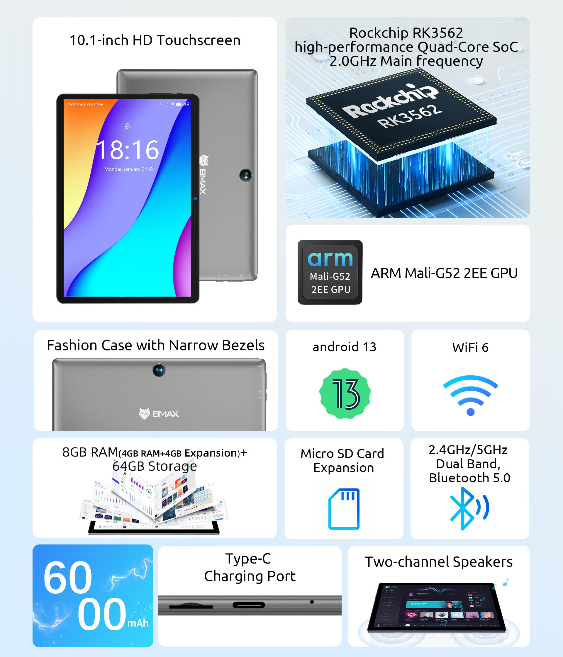 BMAX Tablet i9 PLUS 10.1 Inches 64G ROM 8G(4G+4G Expanded) RAM