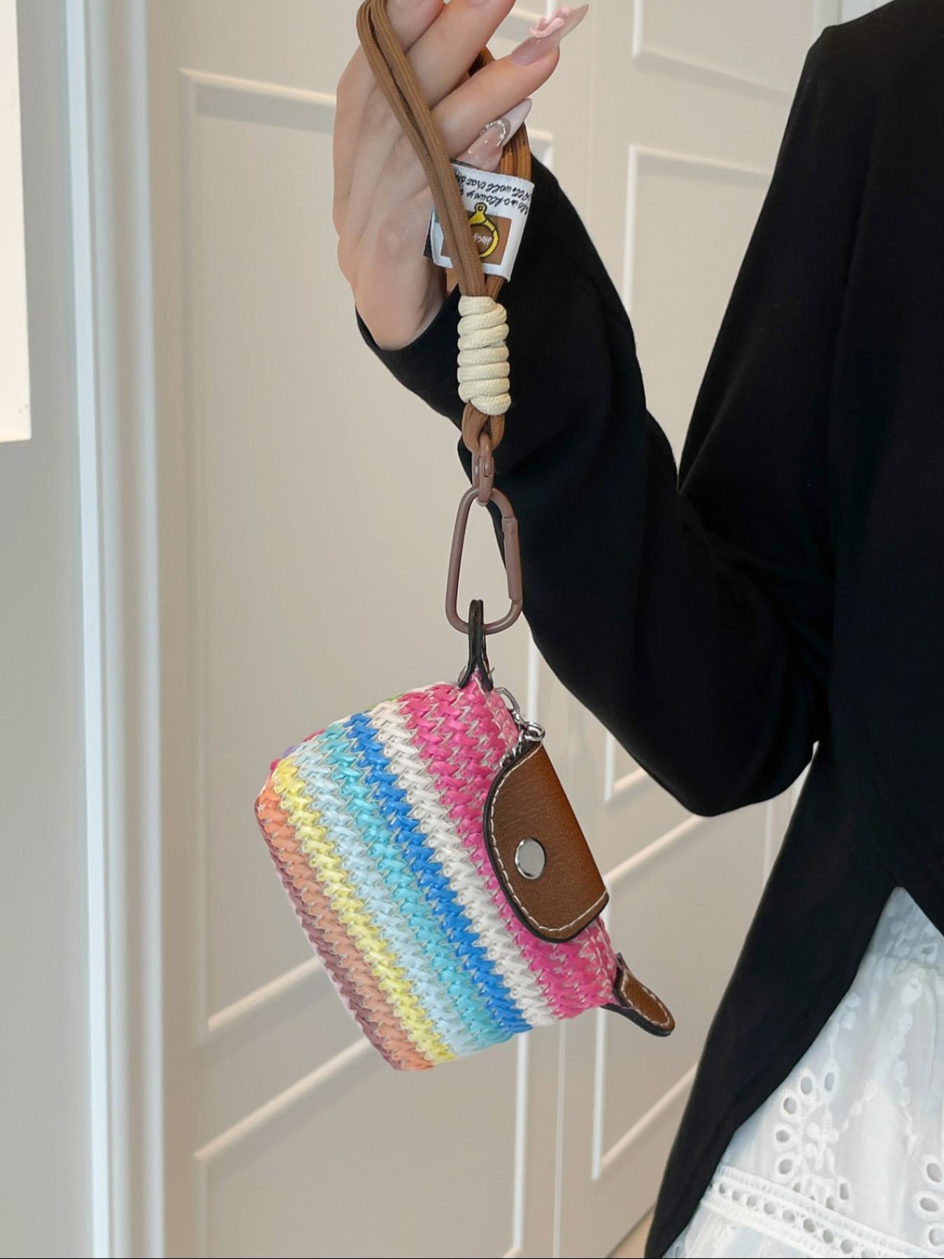 Women's Mini with Detachable Nylon Wristband, Colorful Braided Design, Zipper Closure, Decorative Bag, Wristlet Wallets, Christmas Gift for Young Girls