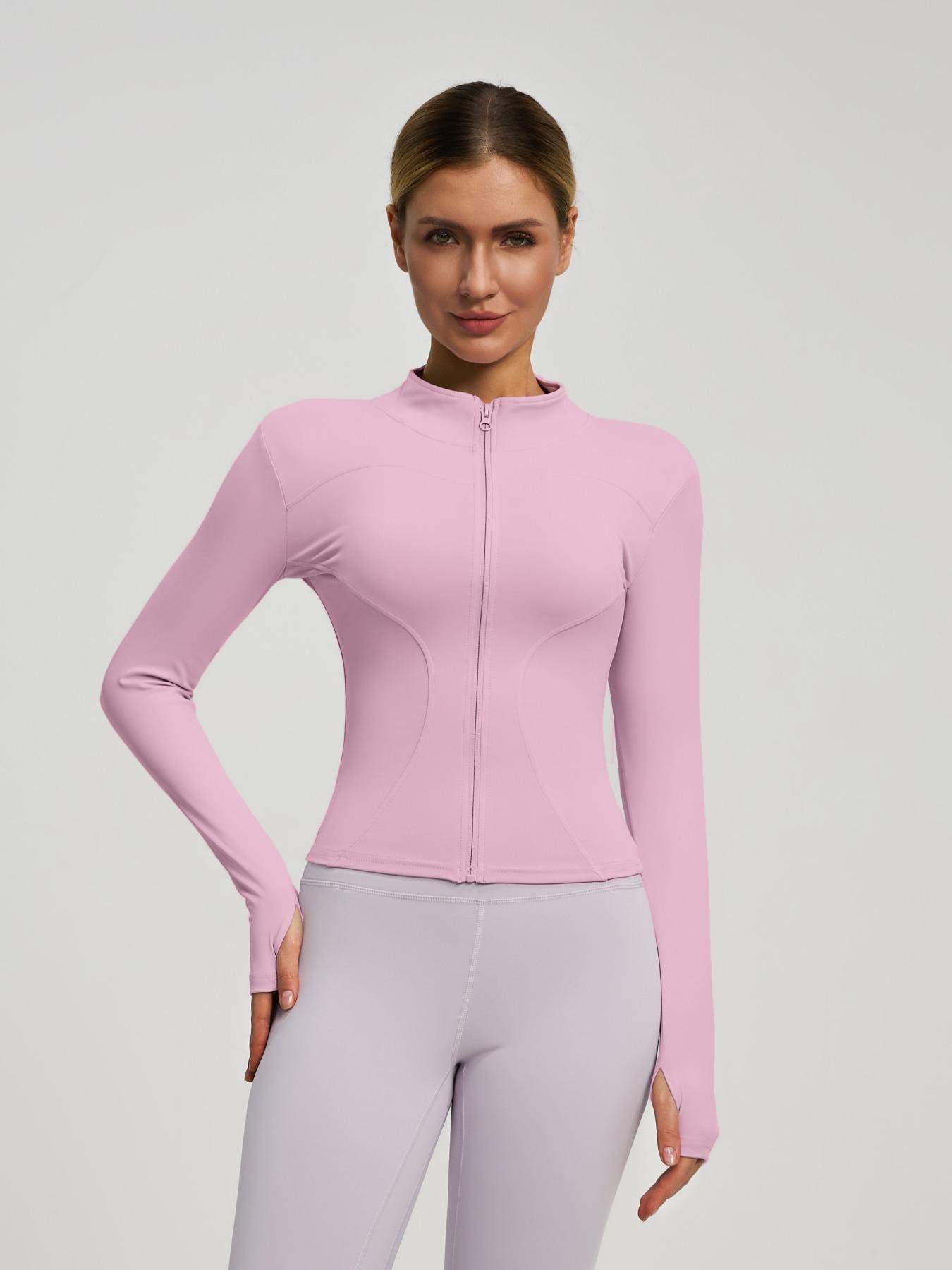 Women's Lightweight Zipper Sports Jacket, Long Sleeve Sporty Yoga Gym Top, Slim-Fit Plain Kint Fabric for All Seasons, Athletic Jackets