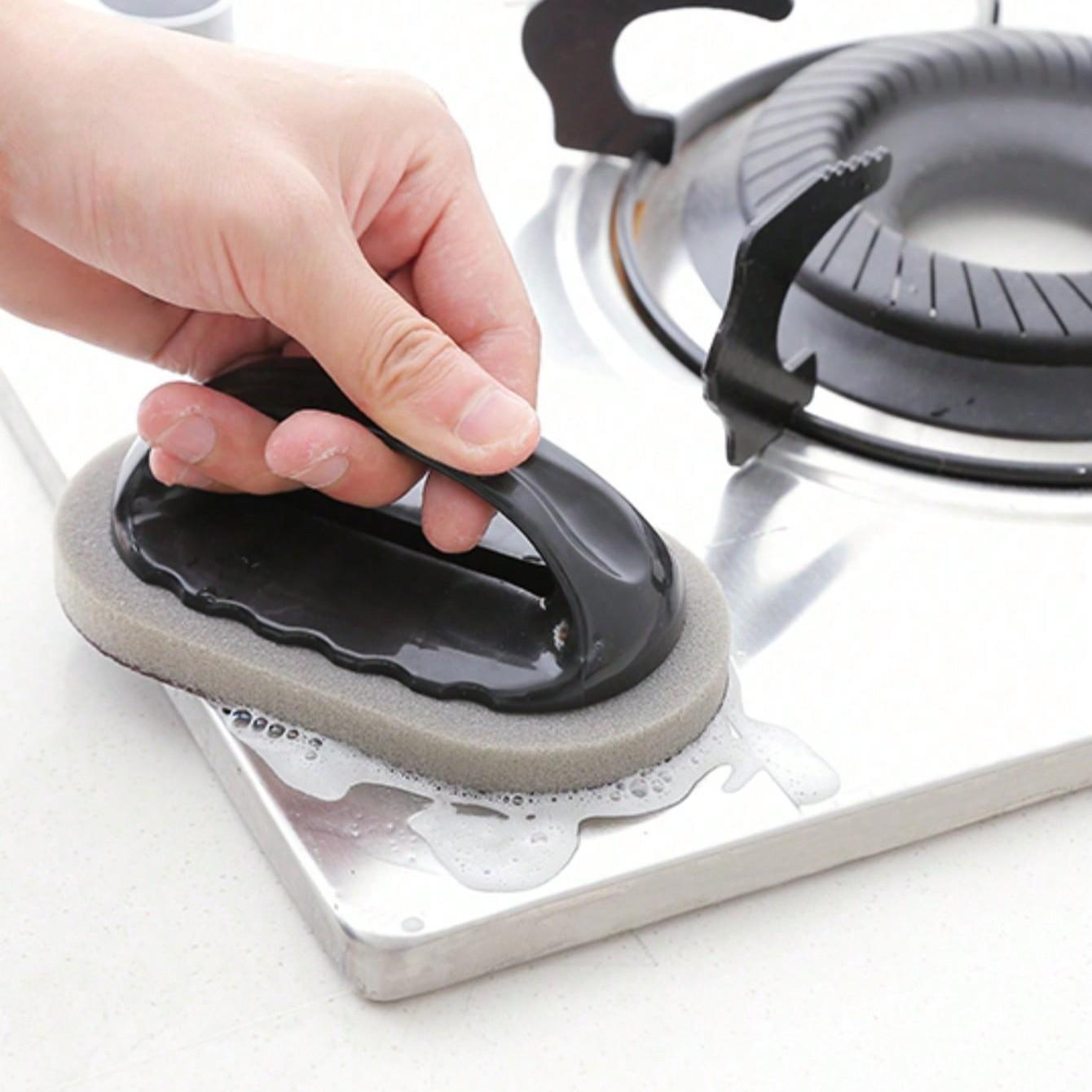 Kitchen Cleaning Sponge Brush with Handle, Rust Remover for Pots, Stovetop Cleaner, Sink Scrubber, 1/3 Pack, Home Kitchen Tools