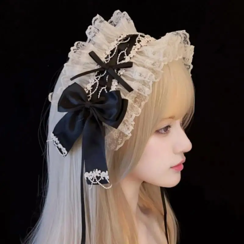 Women's Hair Band Lolita Headband Sweet Bow Lace Lolita Accessory Japanese LO Girl Maid Versatile Kawaii Headwear
