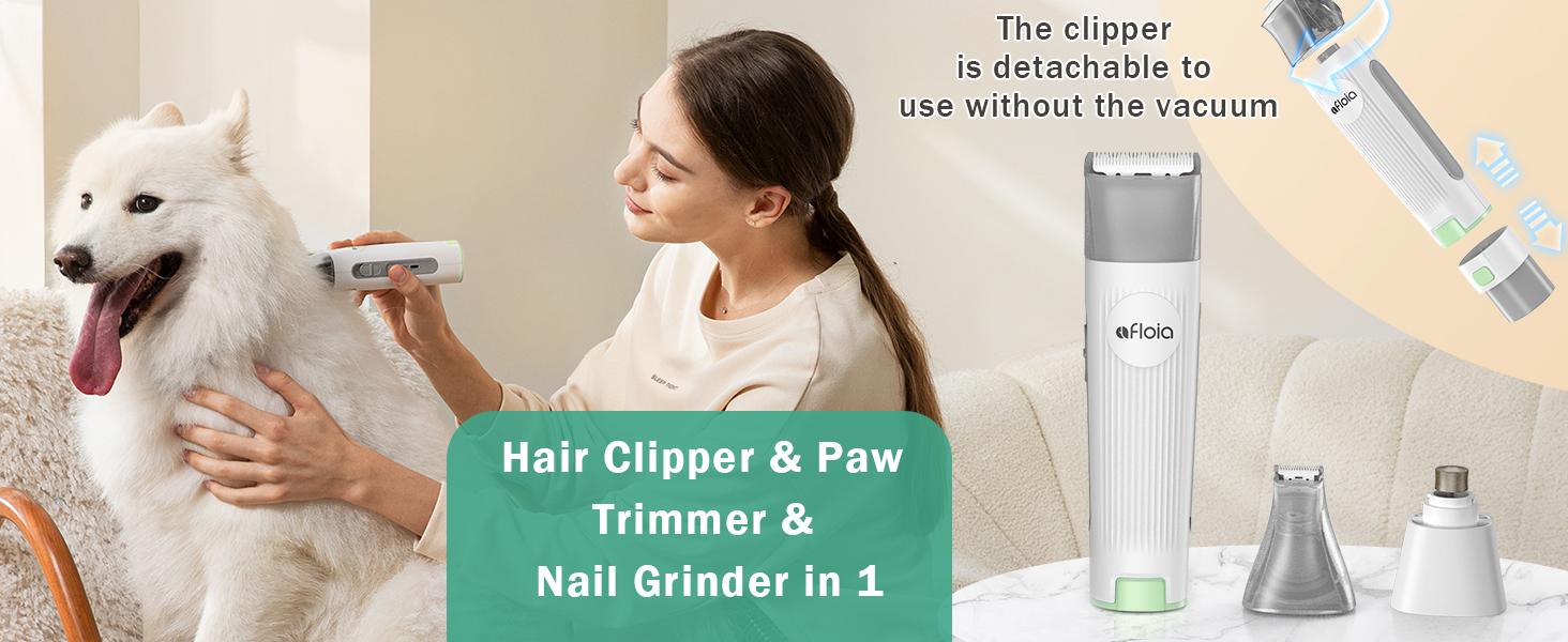 Afloia Dog Grooming Kit, Pet Grooming Vacuum & Dog Clippers, Nail Grinder Trimmer & Dog Brush for Shedding with Vacuum Grooming Tools, Low Noise Dog Vacuum Hair Remover Pet Grooming Supplies Green Portable