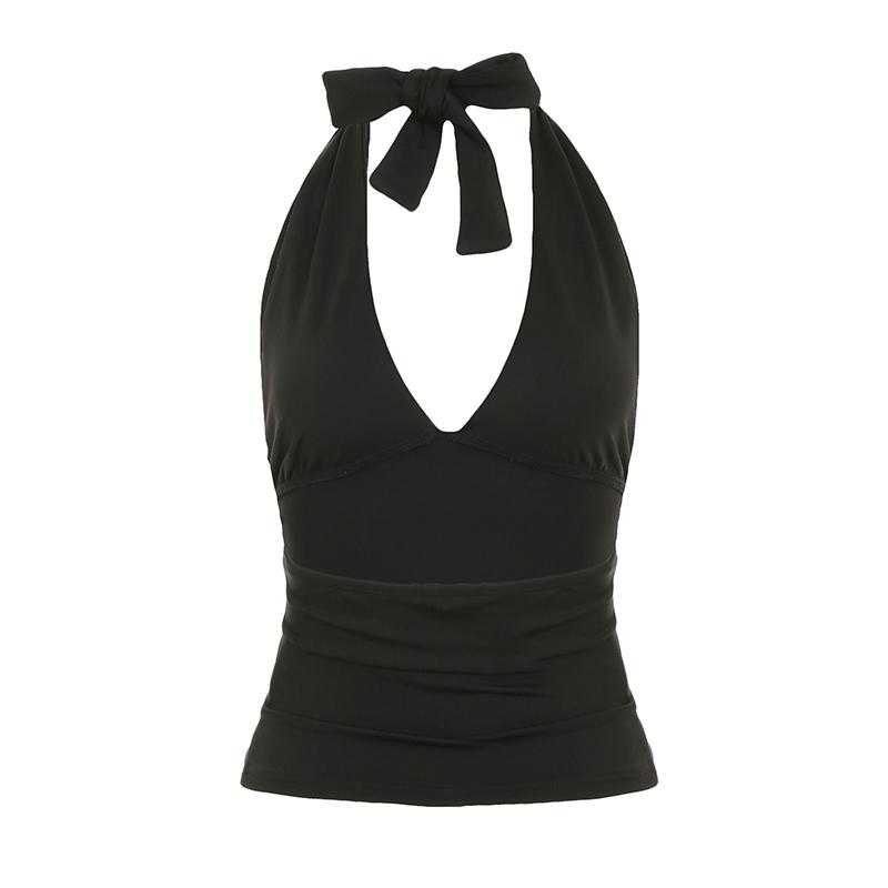 Women's Plain Halter Neck Top, Casual Fitted Sleeveless Top for Summer, Women's Clothing for Daily Wear